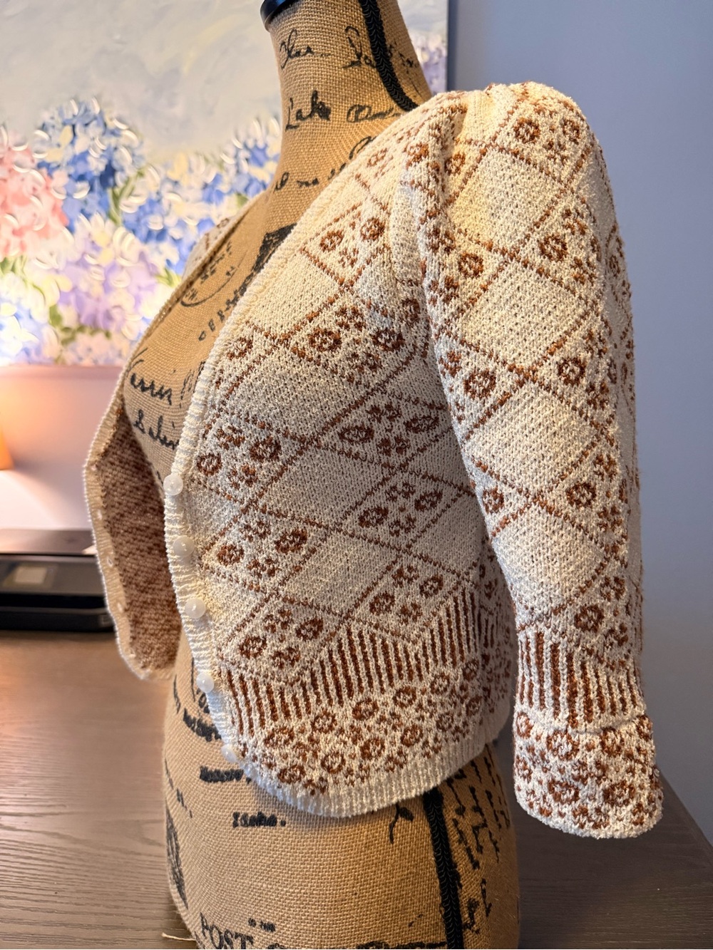Cream & Brown Cropped Knit Cardigan